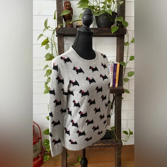 Charter Club: Gray Knit Crew Neck Sweatshirt Western Terrier Dogs with Red Bows - Picture 11 of 17